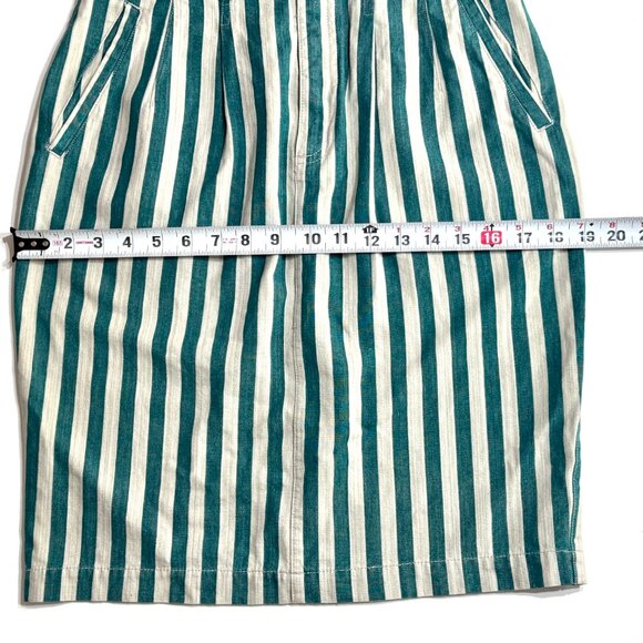 Vintage 80s Esprit Sport Denim Pencil Skirt Vertical Stripe Green White Pockets - Picture 14 of 15